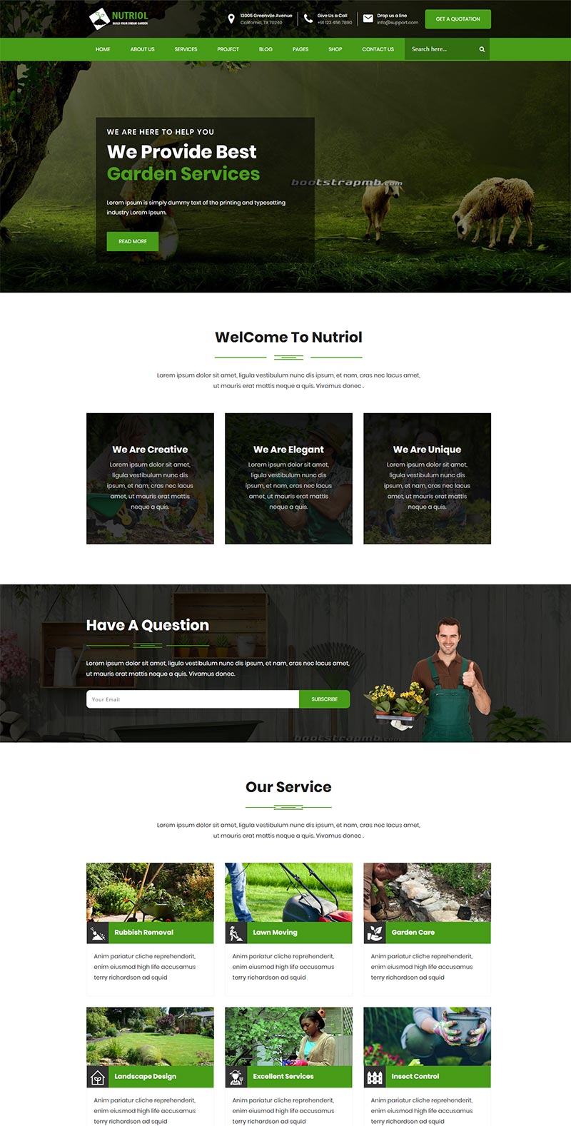 绿色的花园设计服务Bootstrap网站html模板-源码分享网