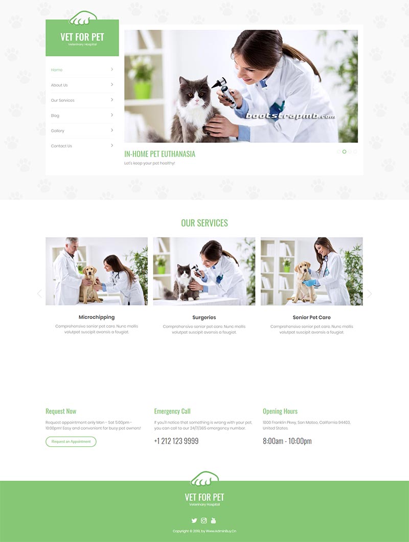 绿色宠物静态网站Bootstrap模板-源码分享网
